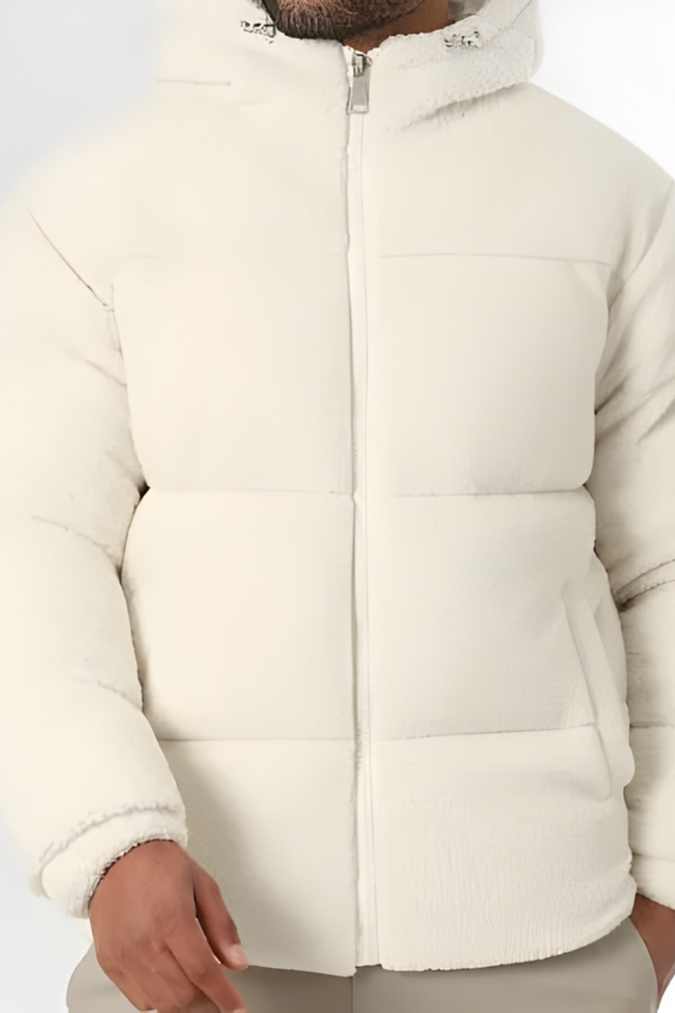 Kareem | Sherpa Down Jacket with Hood Light Beige