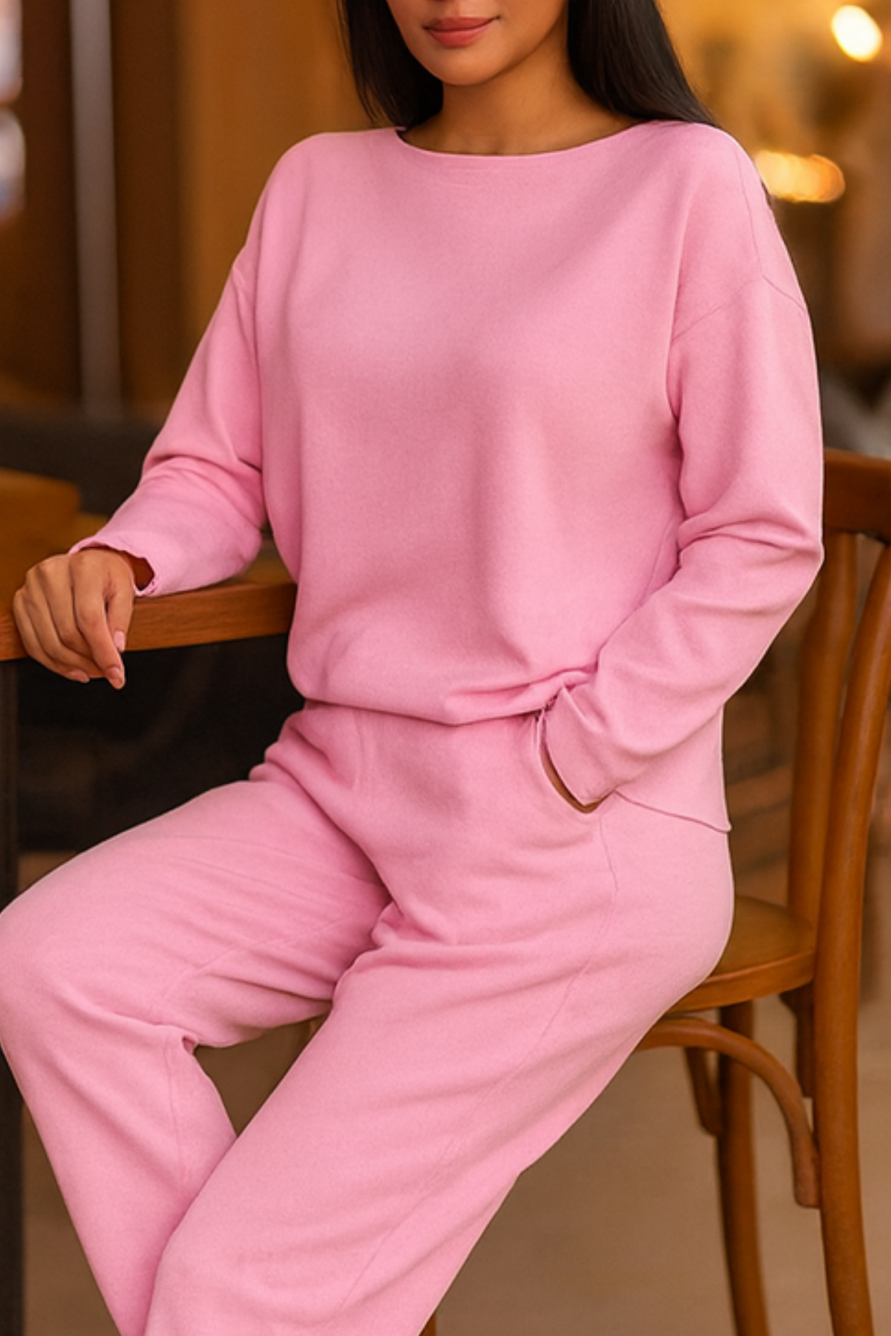 Alie Two-Piece with Round Neck & Long Sleeve - Pink
