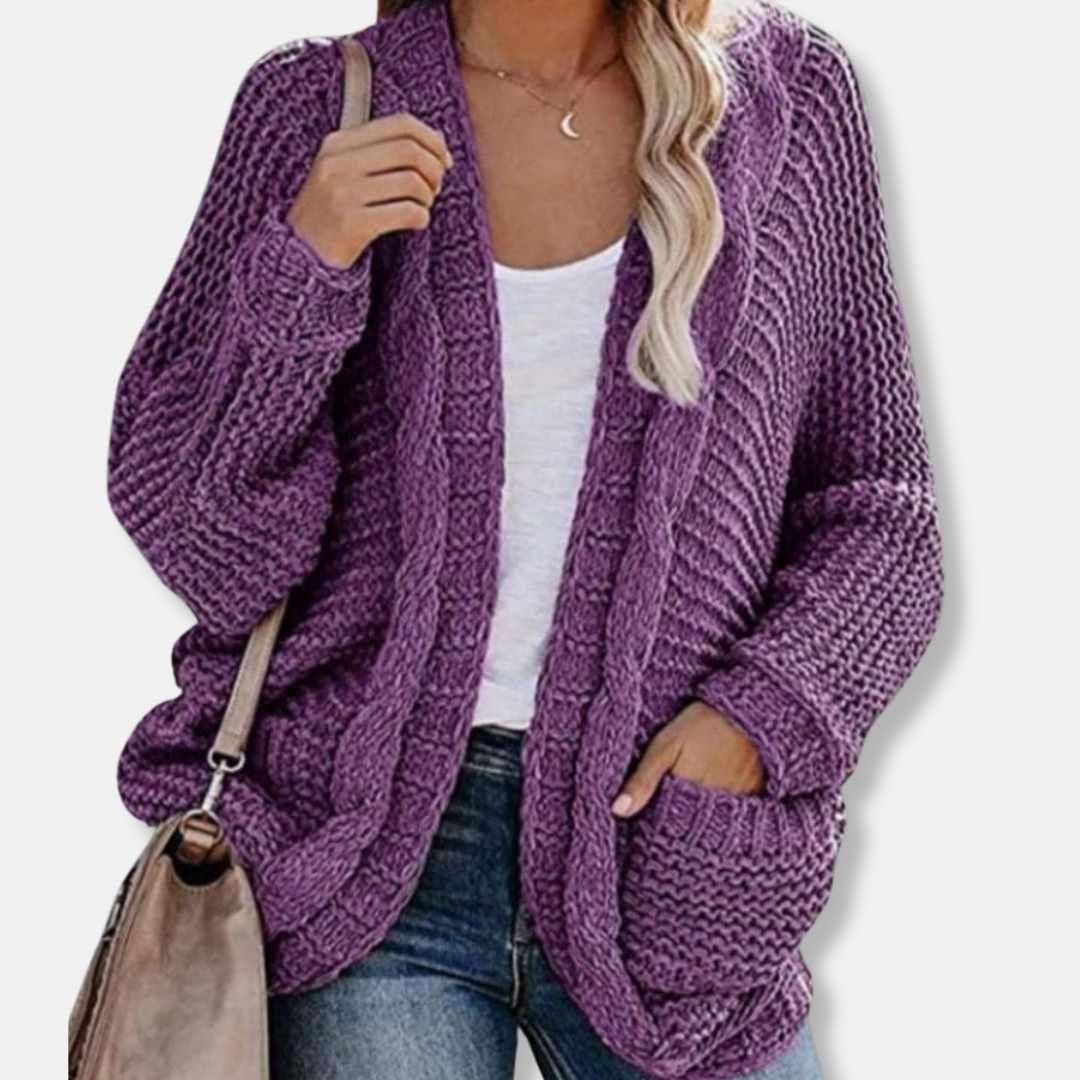 WW | Woll Übergroßer Cardigan - Gerippter Offener Fronttaschen Cardigan
