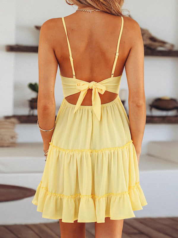 WW | Women's Dresses Sling Lace Open Back Ruffle Dress