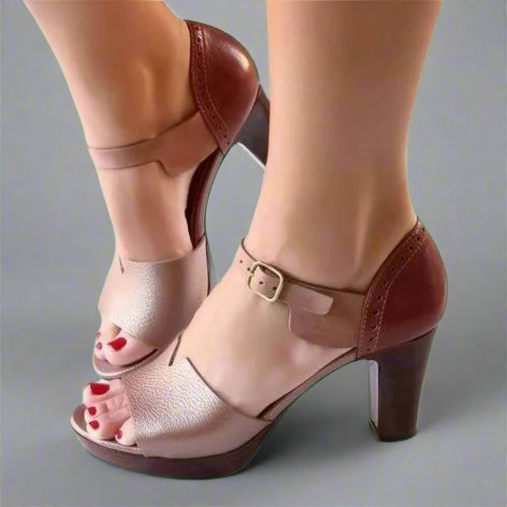 Miné™ | Premium Korean Style High Heel Sandals with Color Block and Buckle