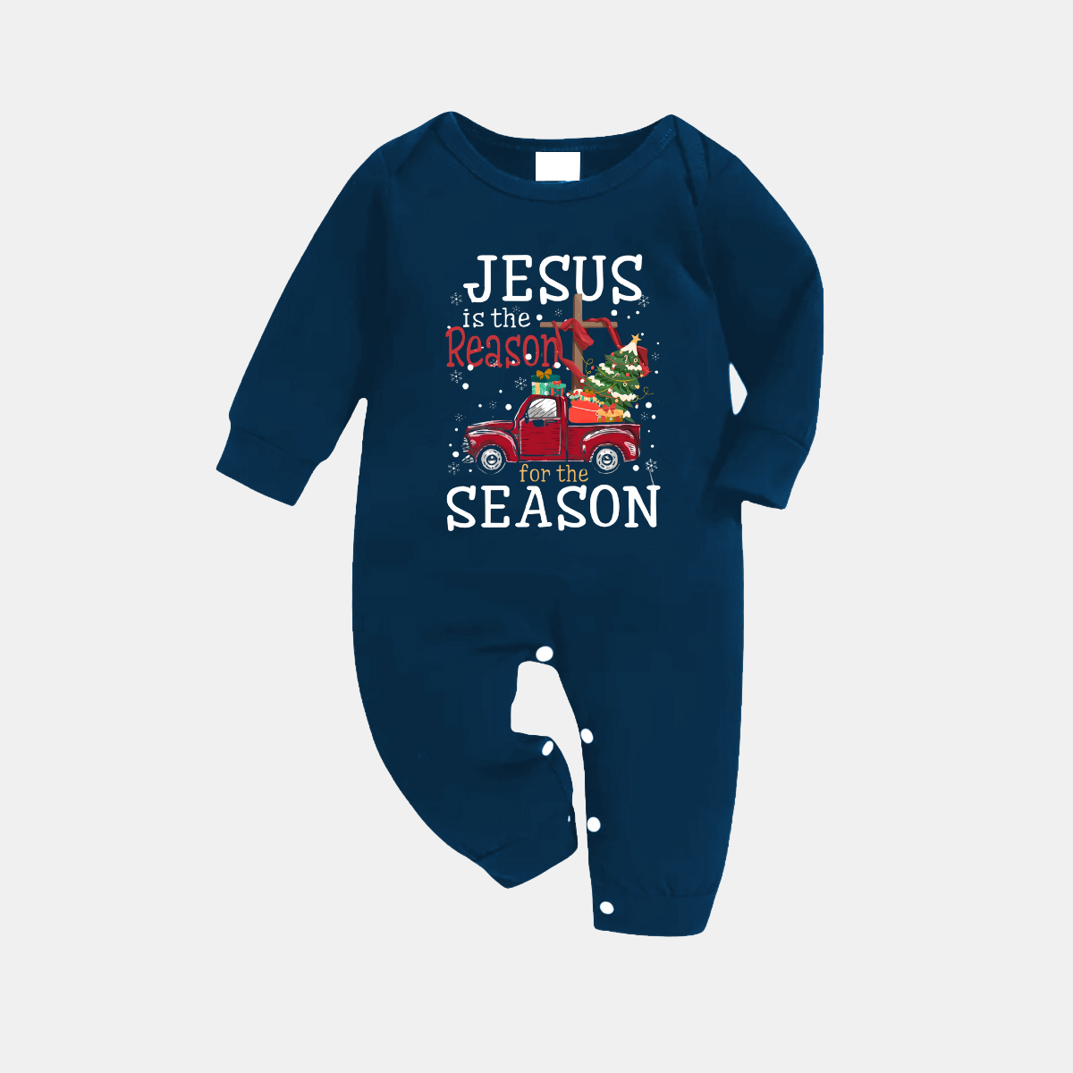 WW | Navy and Sky Blue Plaid Christmas Pajama Set with "Jesus is the Reason for the Season" Text Print