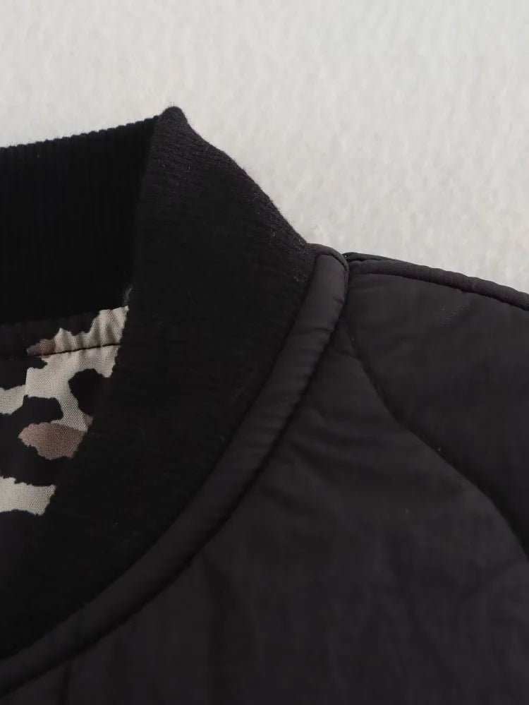 WW | Quilted padded jacket for women with leopard print lining