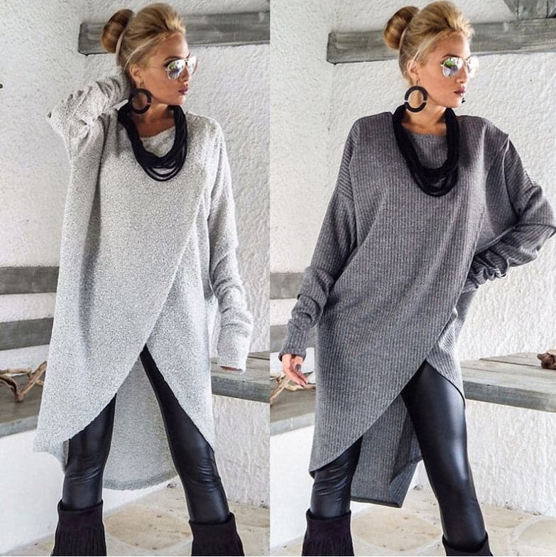 WW | Strickpullover Asymmetrisches Design Langärmelig Übergroß Fit Weich Und Warm