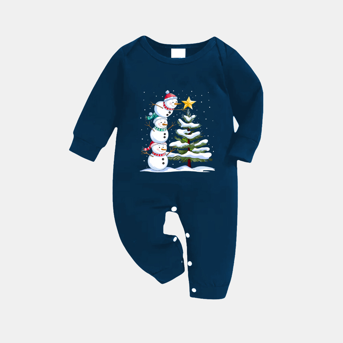 WW | Marine- und Himmelblau Karo Weihnachten Pyjama Set mit Schneemann- und Weihnachtsbaum-Print
