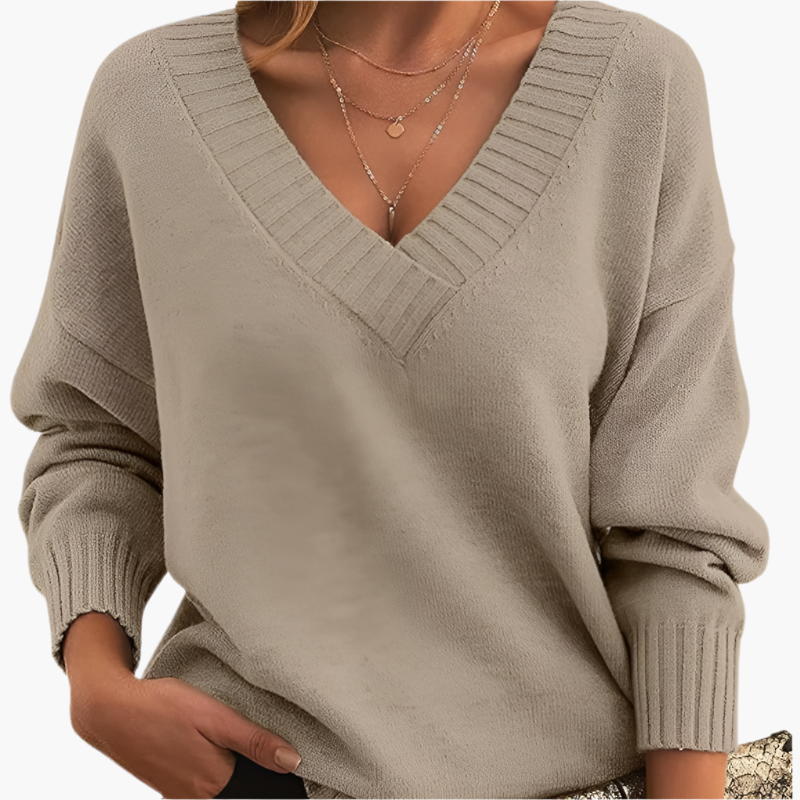 WW | V-Ausschnitt Pullover - Eleganter Strickpullover im Oversize-Stil für Alltag & Büro