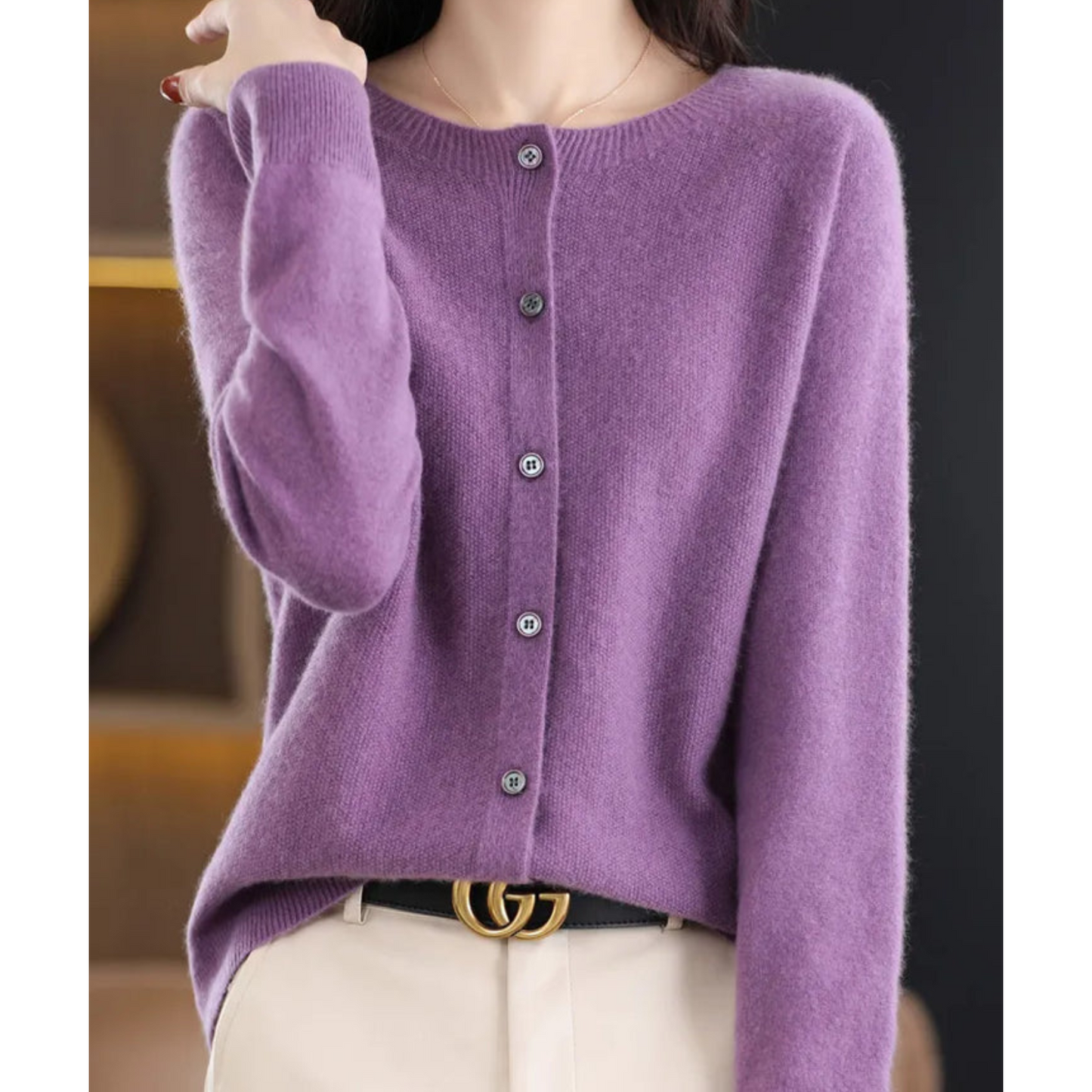 WW | Merinowolle Damen O-Ausschnitt Strickjacke Kaschmirpullover