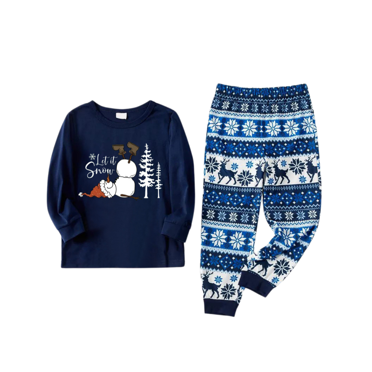 WW | "Let it Snow" Slogan und Schneemann Bedruckte Blaue Weihnachts-Pyjamas im Matching-Design