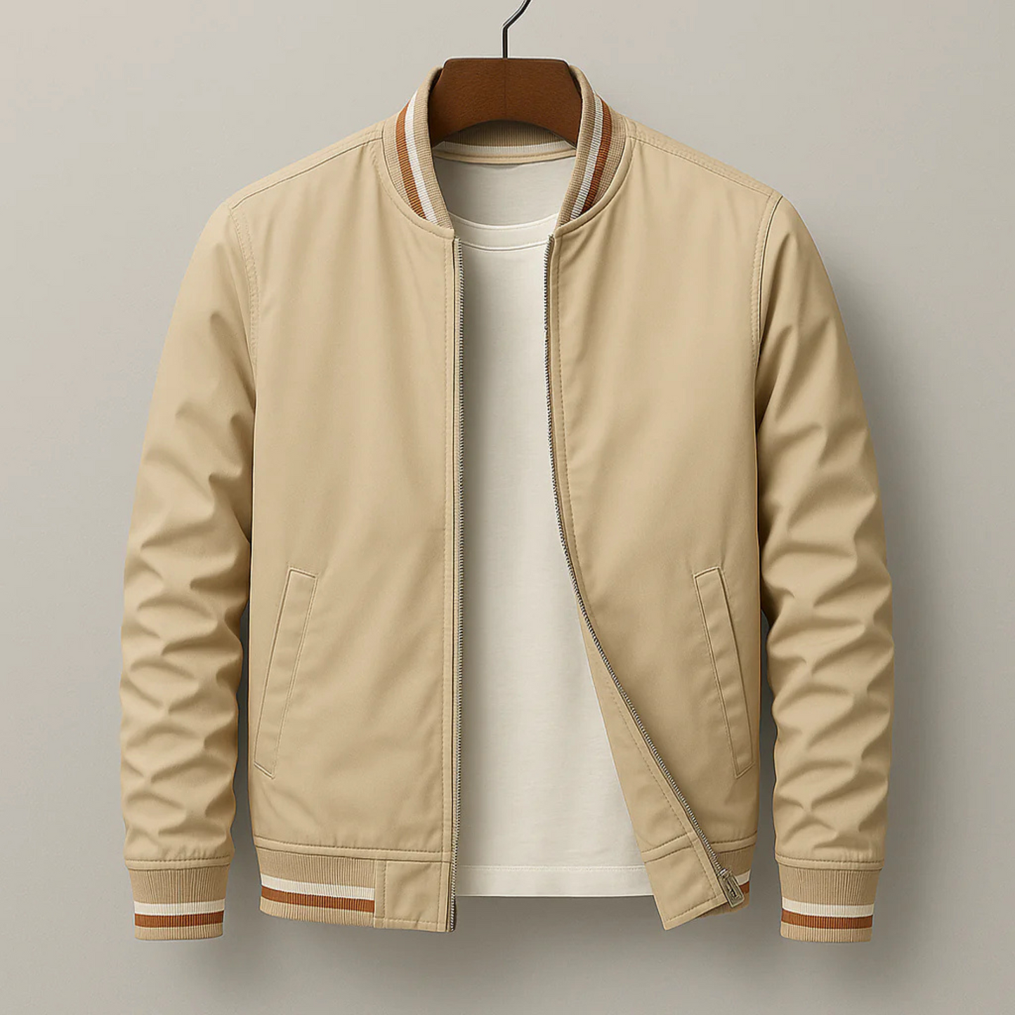 Maelisio Elegant Striped Bomber Jacket - Khaki