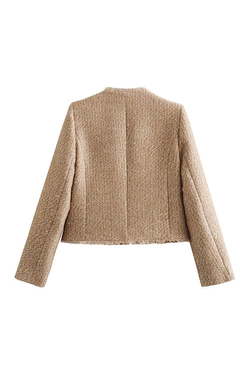 WW | Up Frayed Hem Kurze Tweedjacke