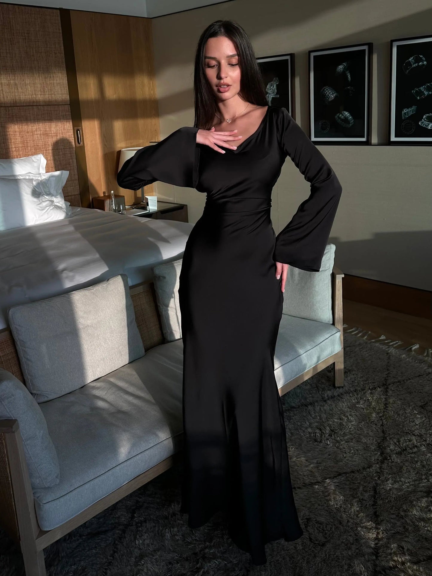 WW | Fließendes Maxi Kleid Mit Langen Ärmeln Für Damen