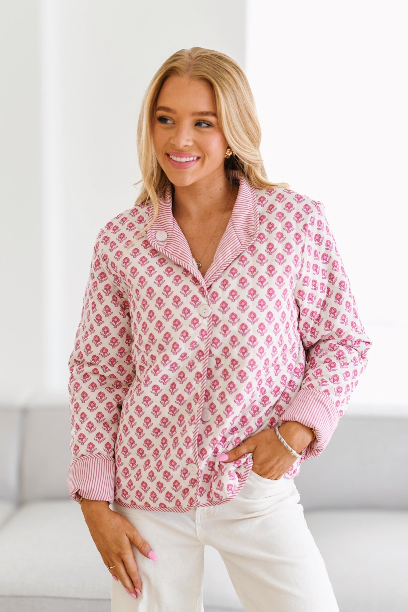 WW | Bedruckte gesteppte Jacke - Baby Pink