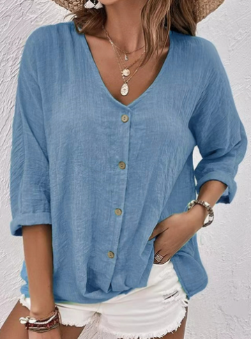 WW | Entspannter Pullover mit V-Ausschnitt, Kurzen Ärmeln und Bluse