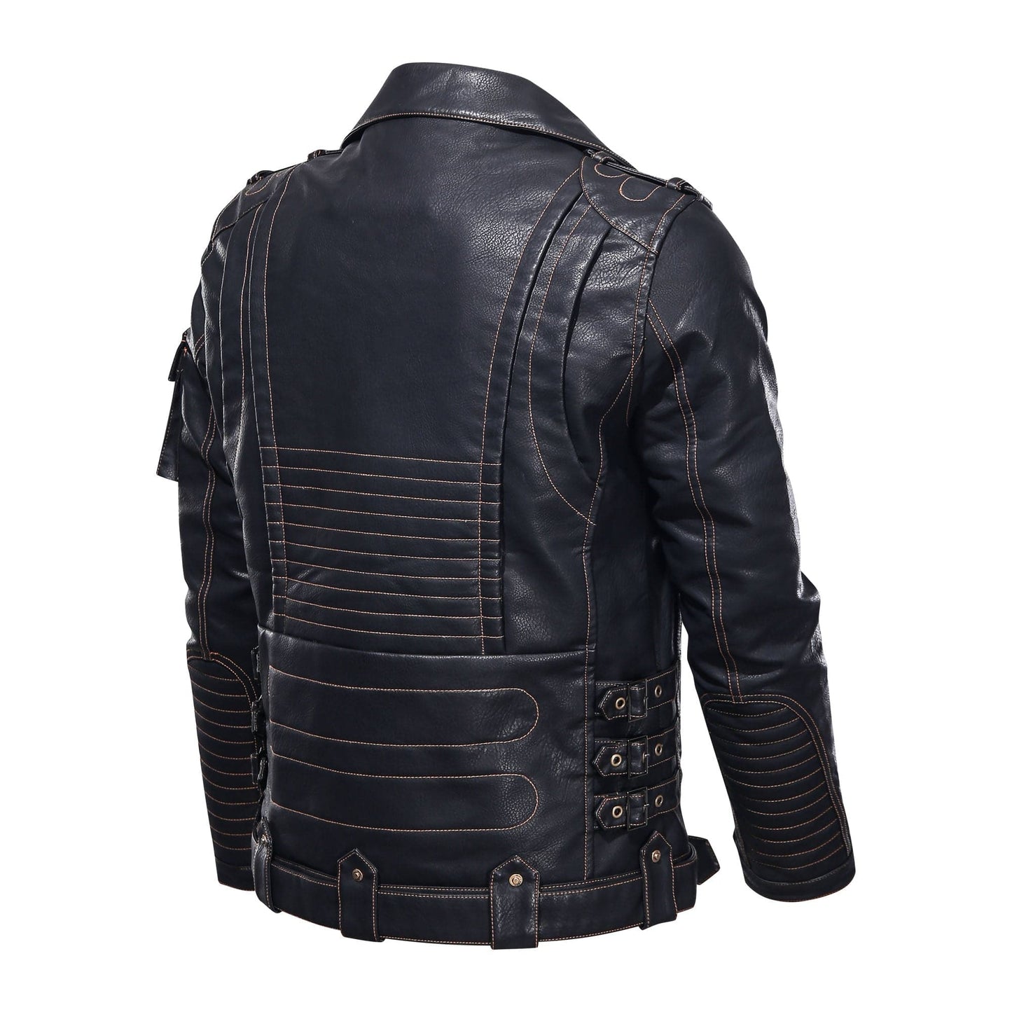 WW | Lederjacke Biker Stil Asymmetrischer Reißverschluss Gürtel in Der Taille Mehrere Taschen
