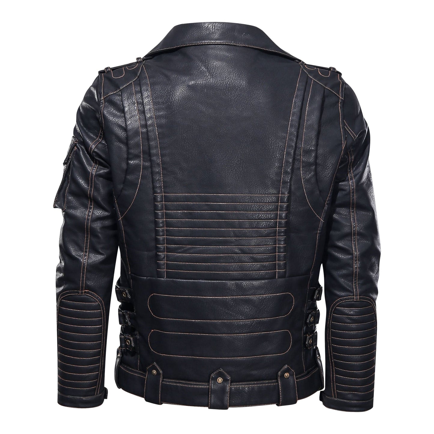 WW | Lederjacke Biker Stil Asymmetrischer Reißverschluss Gürtel in Der Taille Mehrere Taschen