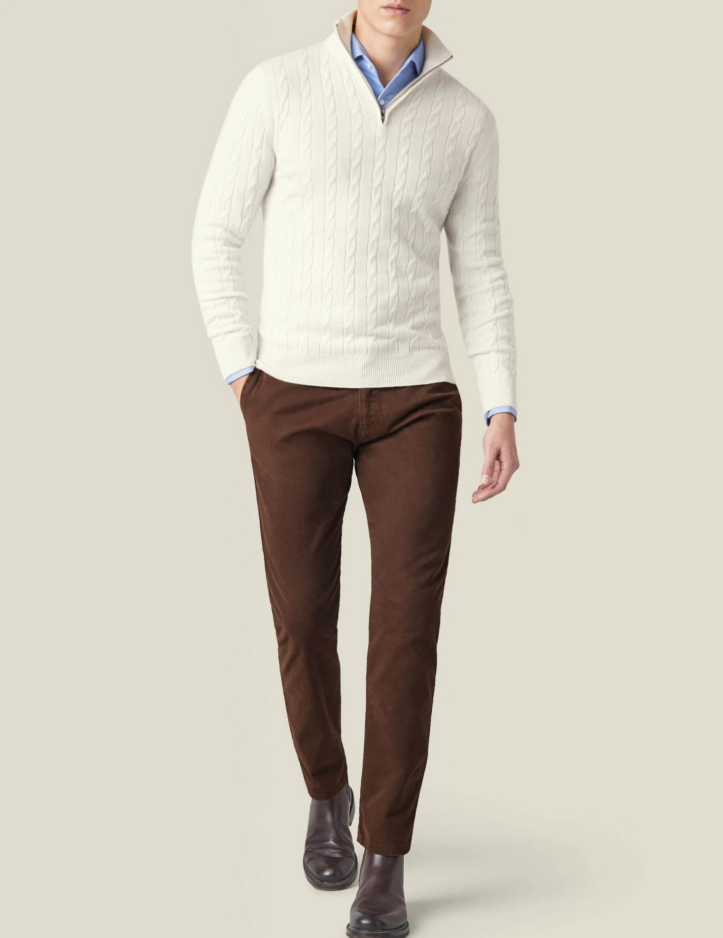 WW | Cable Knit Sweater with Zipper - Elegant Business & Casual Sweater