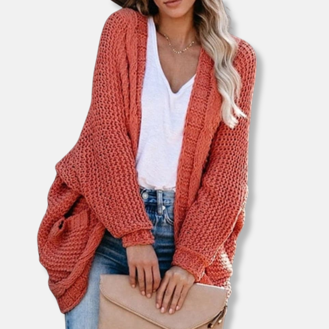 WW | Woll Übergroßer Cardigan - Gerippter Offener Fronttaschen Cardigan