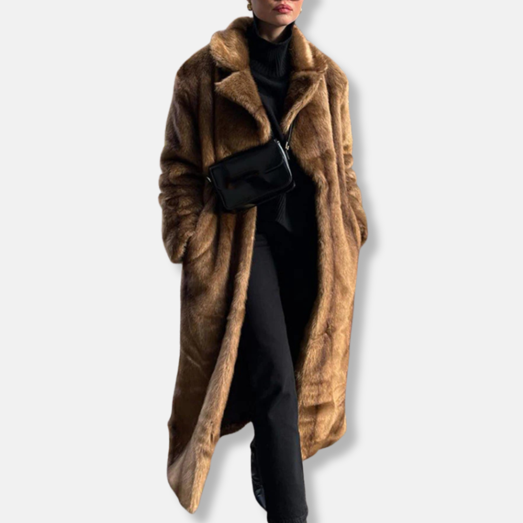 WW | Long Oversized Faux Fur Coat Full Length Lapel Collar with Pockets