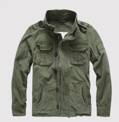 WW | Jeansjacke Reguläre Passform Knopfverschluss Hoher Kragen Mehrere Taschen Schulterklappen