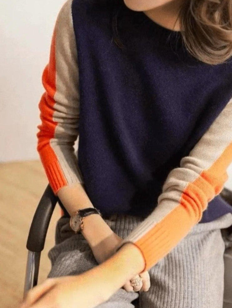 WW | Damenpullover mit Retro-Streifen in Marine und Orange