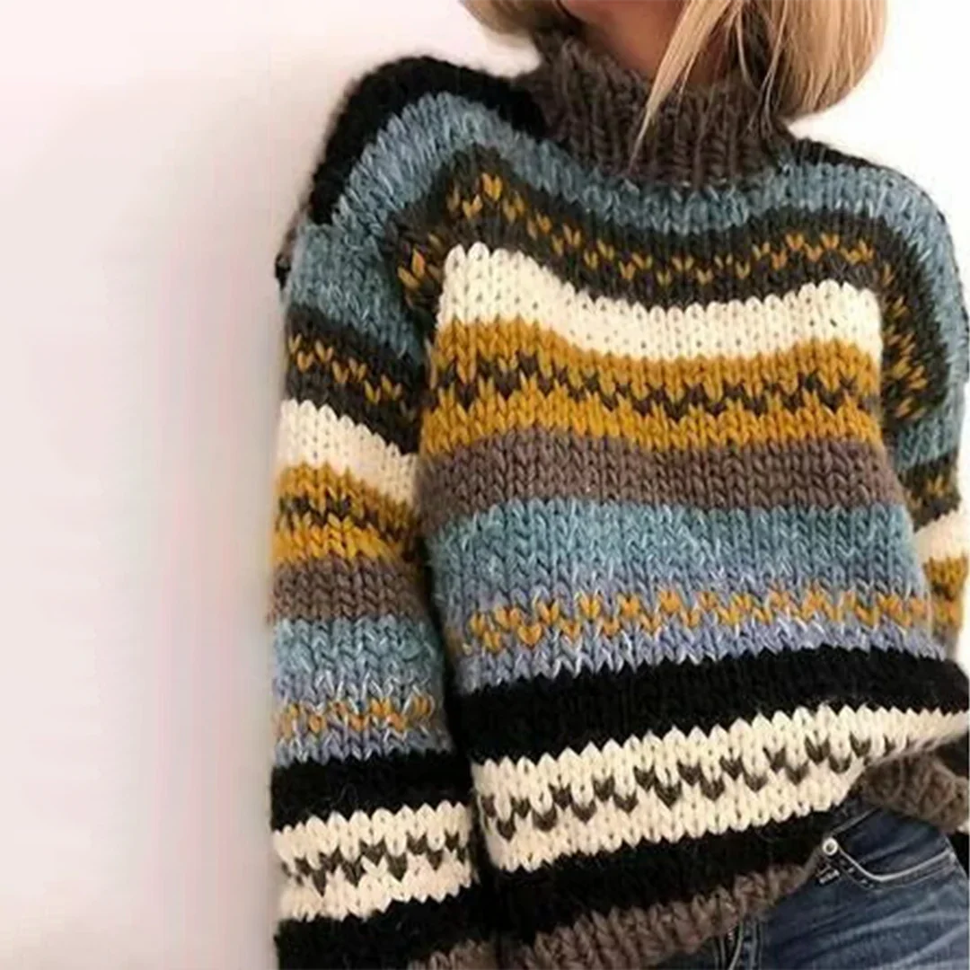 WW | Damenpullover mit Komfortablem Rollkragen und Streifenmuster