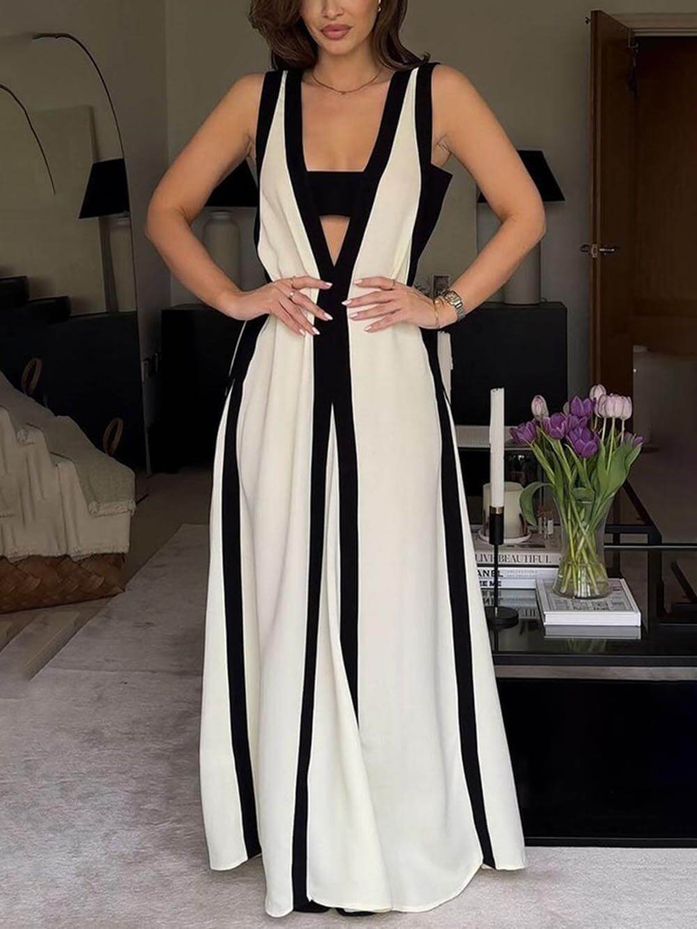 Reversible Colorblock A-Line Maxi Dress