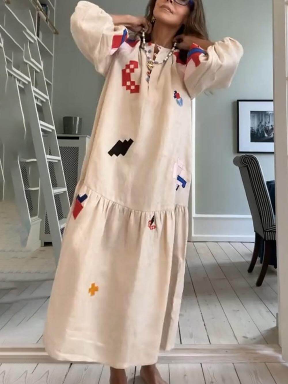 Unique, ethnically printed, lightweight maxi dress