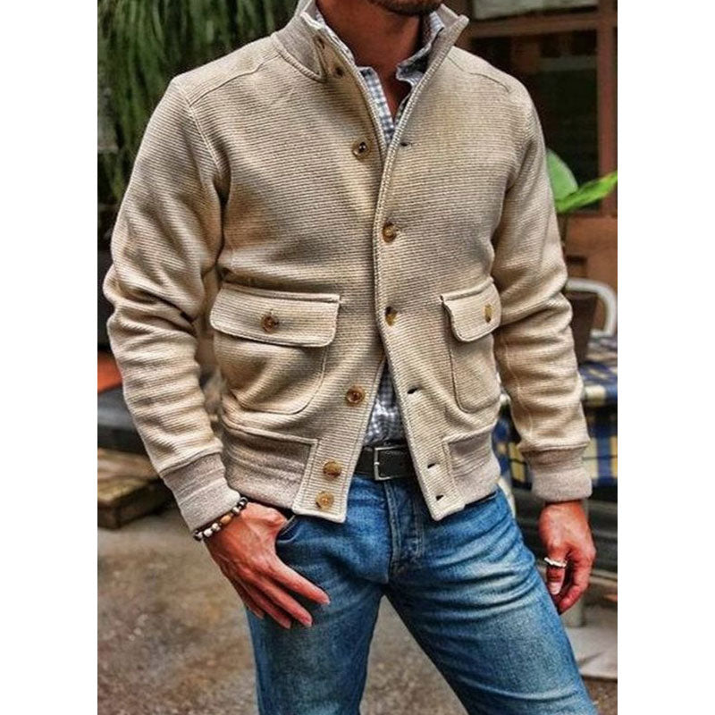 WW | High Collar Button Closure Rib Cuffs Relaxed Fit