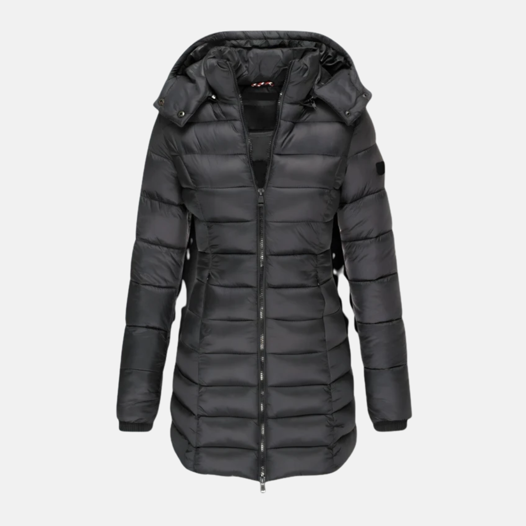 WW | Women's Puffer Jacket - Slim Fit Quilted - Hooded Mid-Length with Ribbed Cuffs