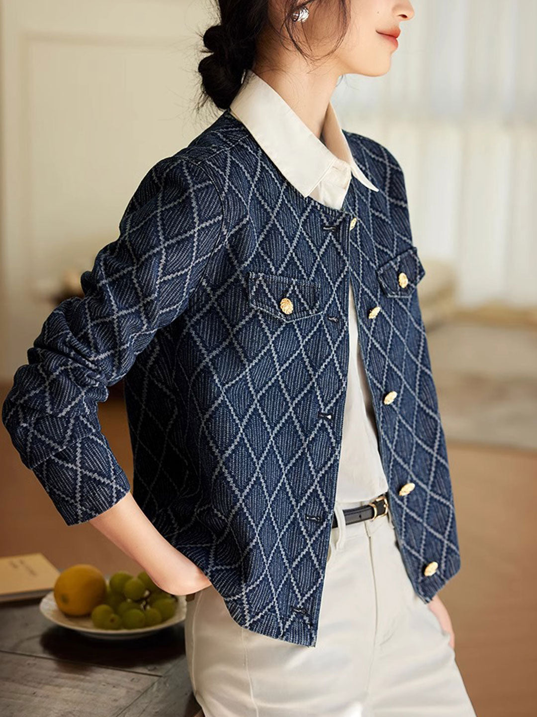 WW | Elegante Diamant Jacquard Denimjacke