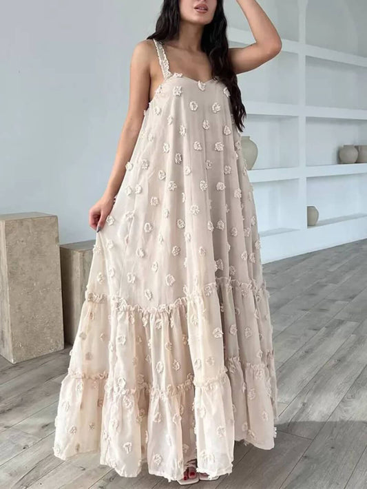 Floral Decor Pretty A-Line Tiered Loose Maxi Dress
