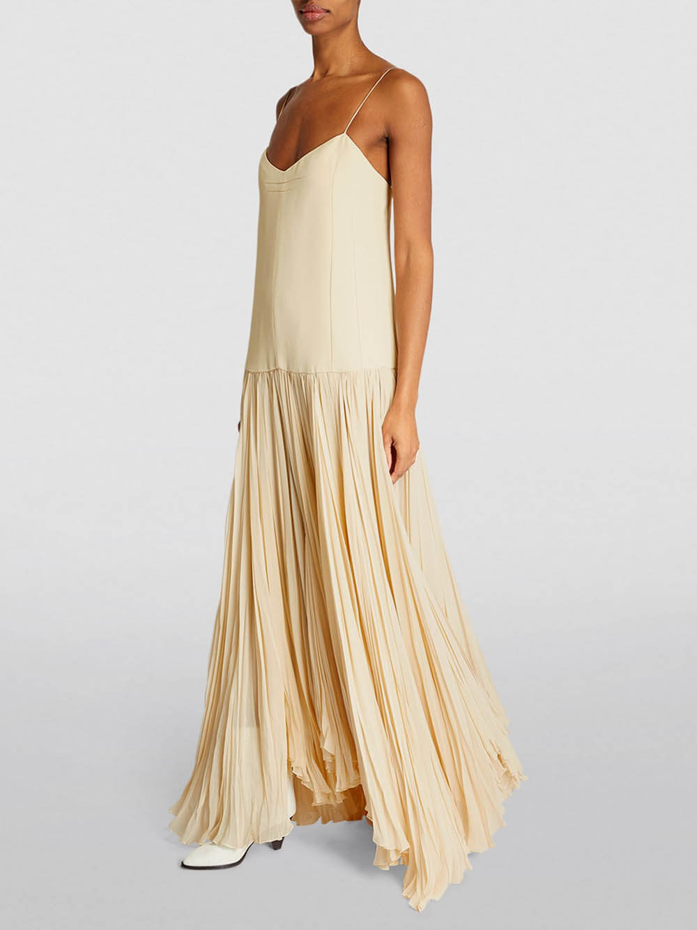 Dress with straps, drop waist, and irregular hem