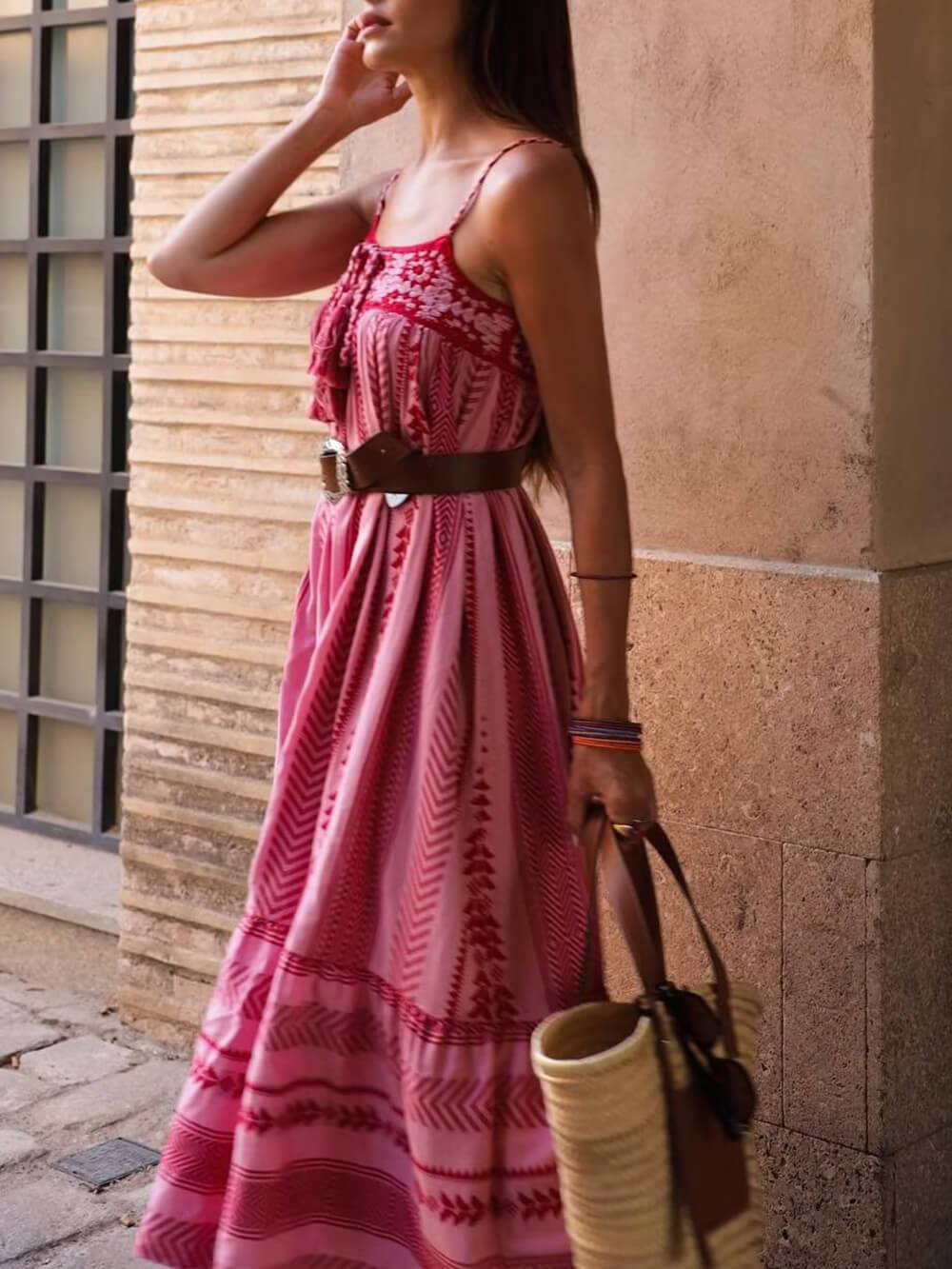 Crocheted Patchwork Maxi Dress in Ethnic Knit Style