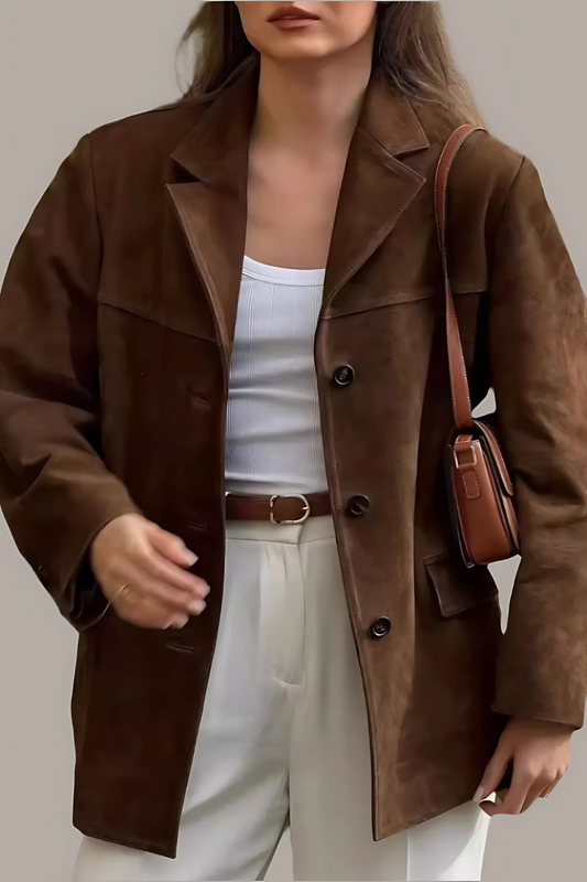 WW | Damen Wildleder Blazer Klassisch & Lässig Braune Frauenjacke
