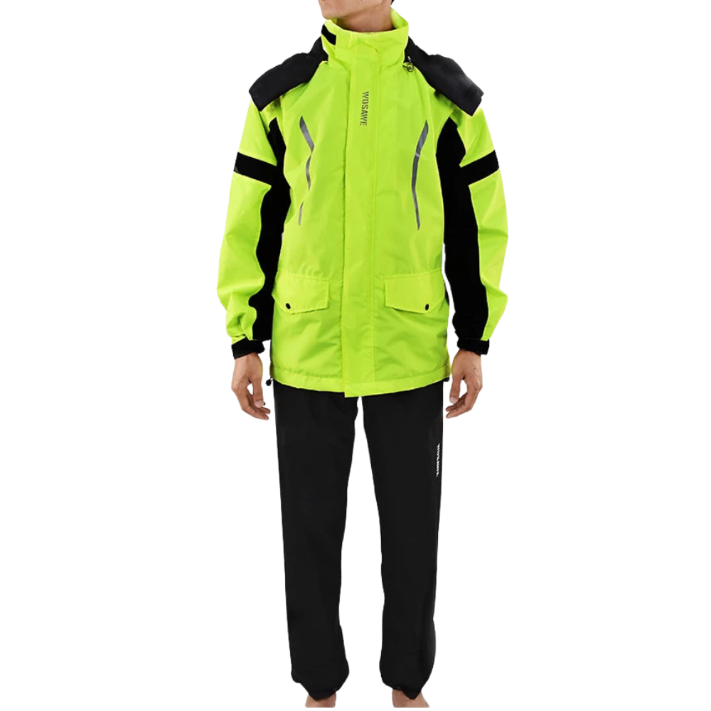 WW | Men's Waterproof Motorcycle Rain Jacket - Reflective Black/Green S-2XL