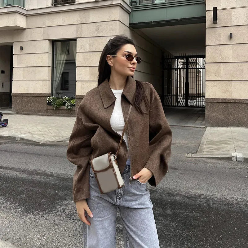 WW | Warm Long-Sleeved Down Collar Jacket with Zipper