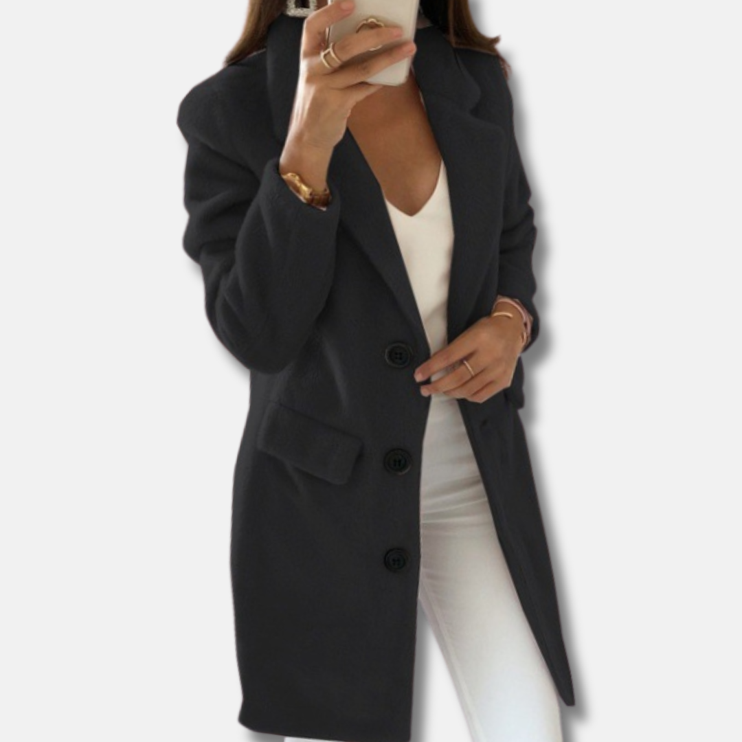 WW | Wool Coat - Classic Design - Knee-Length - With Button Closure and Lapels
