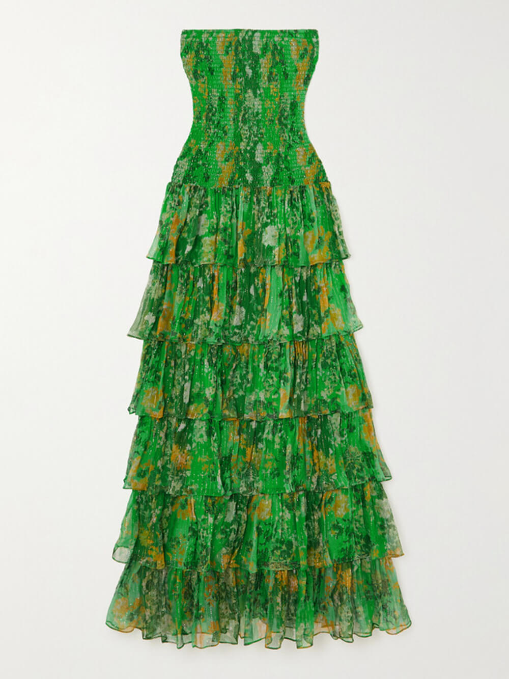 Off-the-shoulder, multi-layered floral bandeau maxi dress