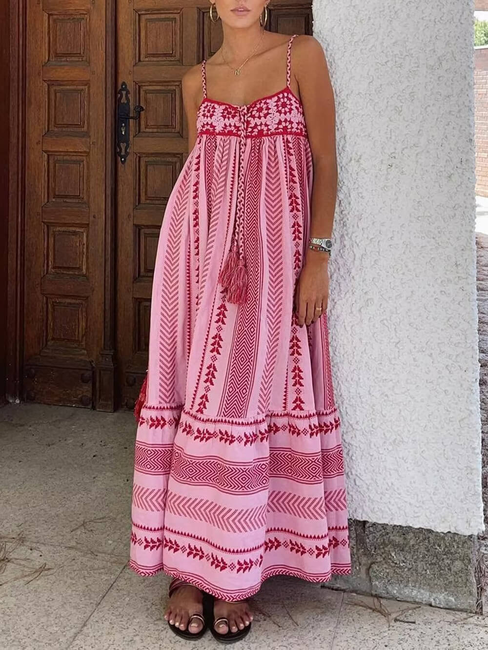 Crocheted Patchwork Maxi Dress in Ethnic Knit Style
