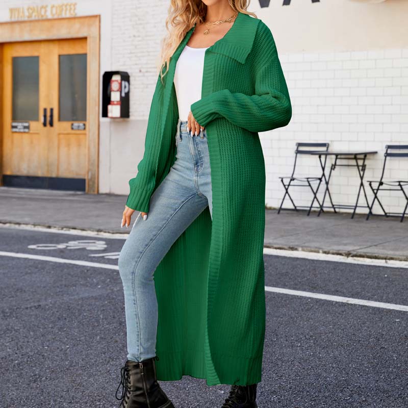 WW | Lange, Lockere Einfarbige Strickjacke