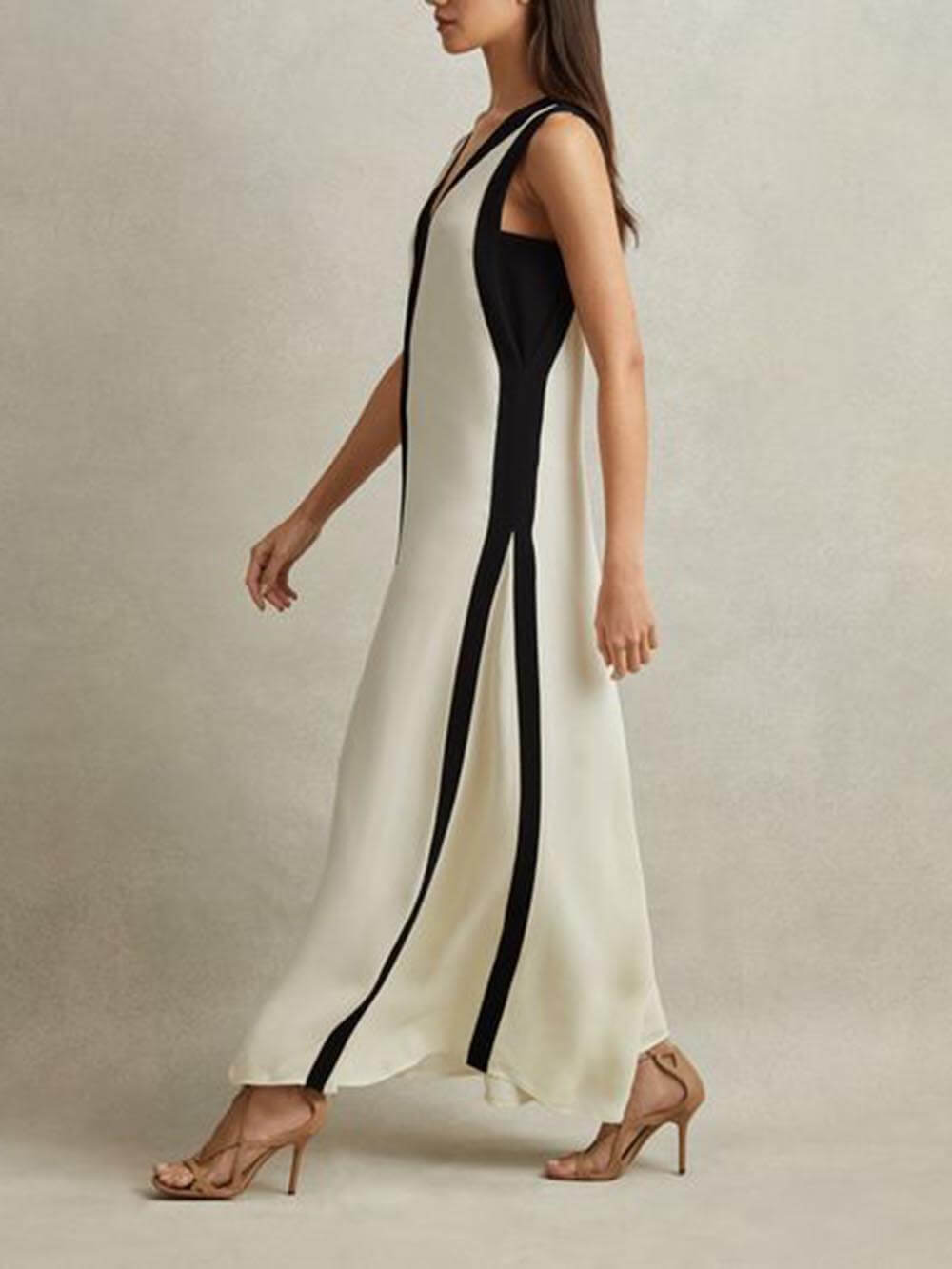 Reversible Colorblock A-Line Maxi Dress