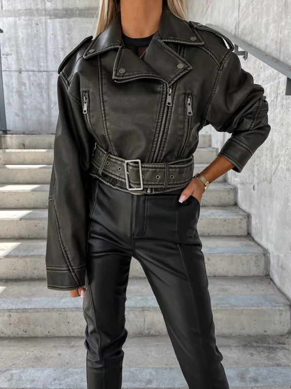 WW | Elegante Kunstlederjacke mit Gürtel