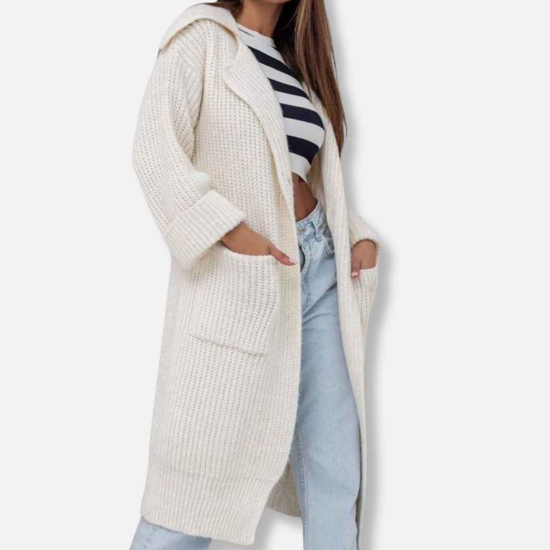 WW | Longline Cardigan - Oversized Fit - Hood - Ribbed Texture - Pockets