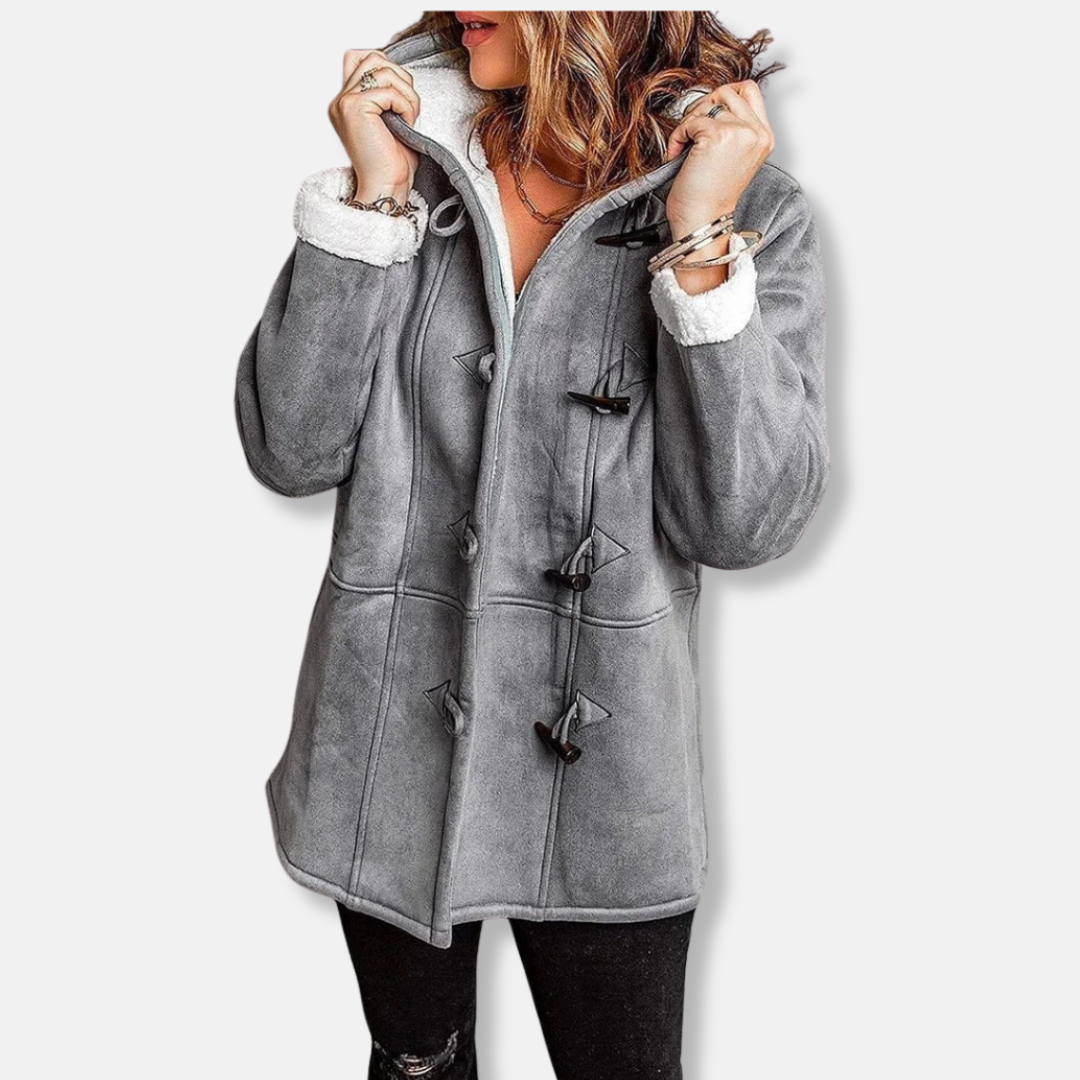 WW | Fleece jacket Casual cut Hood Plush lining medium length Button loop