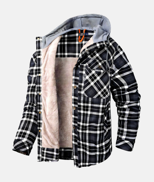 WW | Kariertes Flanelljacke mit Kapuze und Futter aus Kunstfell