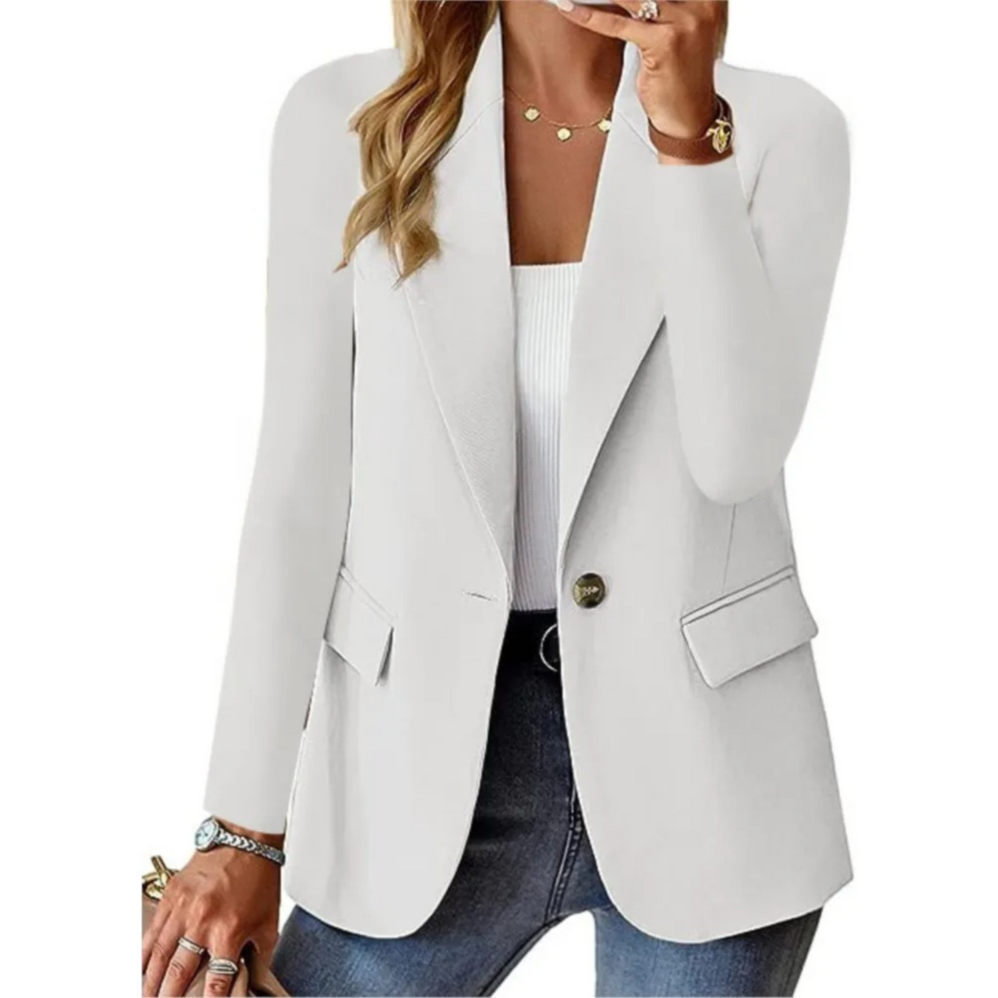 WW | lässig enge langärmlige Jacke mit Schnalle, Damen Blazer