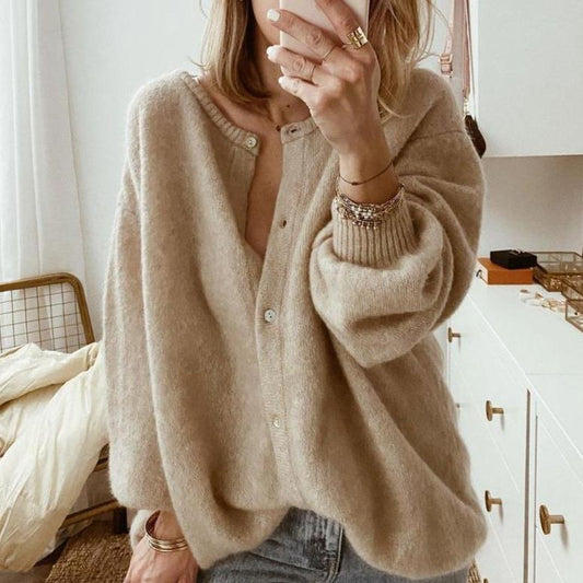 WW | Strickjacke Übergroß Fit Weicher Strick Knöpfe Ripp Bündchen