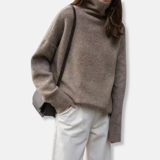 WW | High Neck Wool Blend Loose Fit Ribbed Knit Hip Length