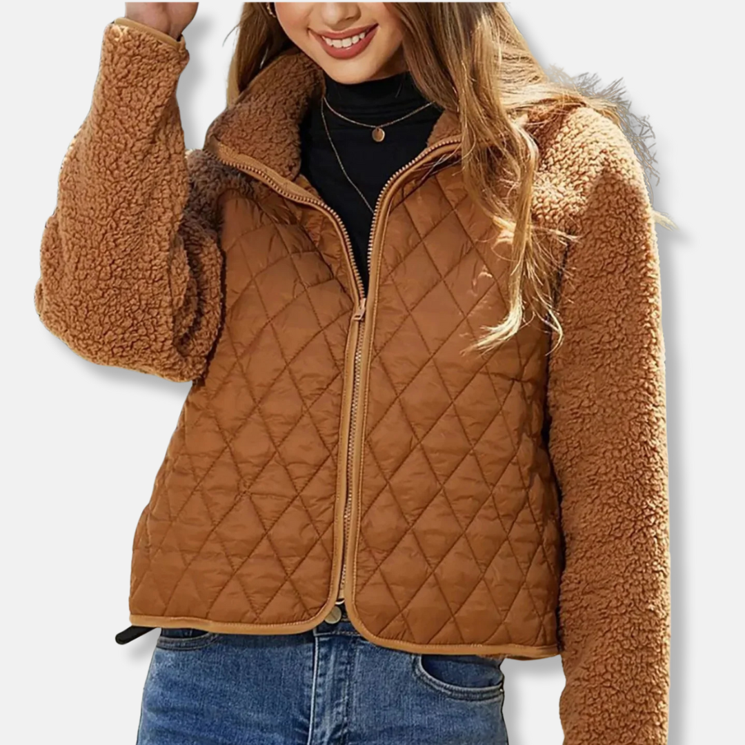 WW | Padded Jacket Sherpa Sleeves Cropped Casual Fit Stand-Up Collar