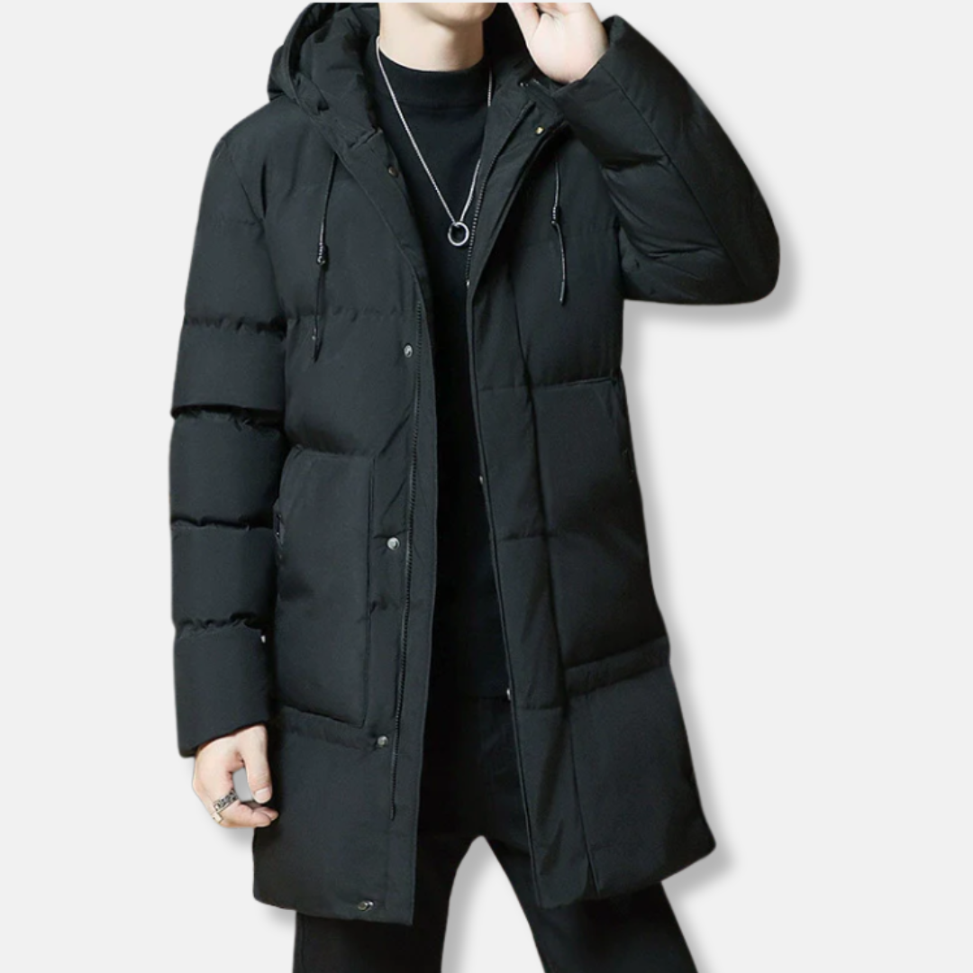 WW | Long Padded Jacket - Windproof and Water-Repellent - With Hood and Zip Fastening